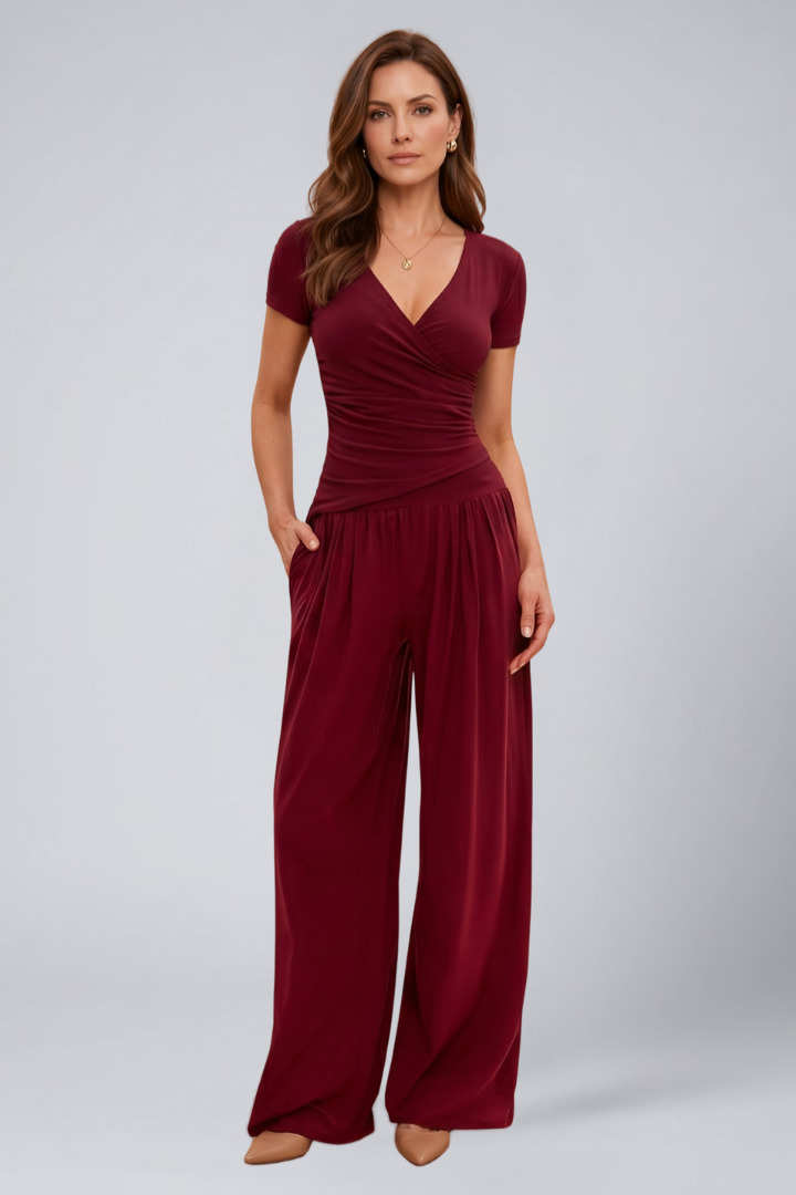 Cassia | Women's Jumpsuit | Wrap Top Wide-Leg Pants