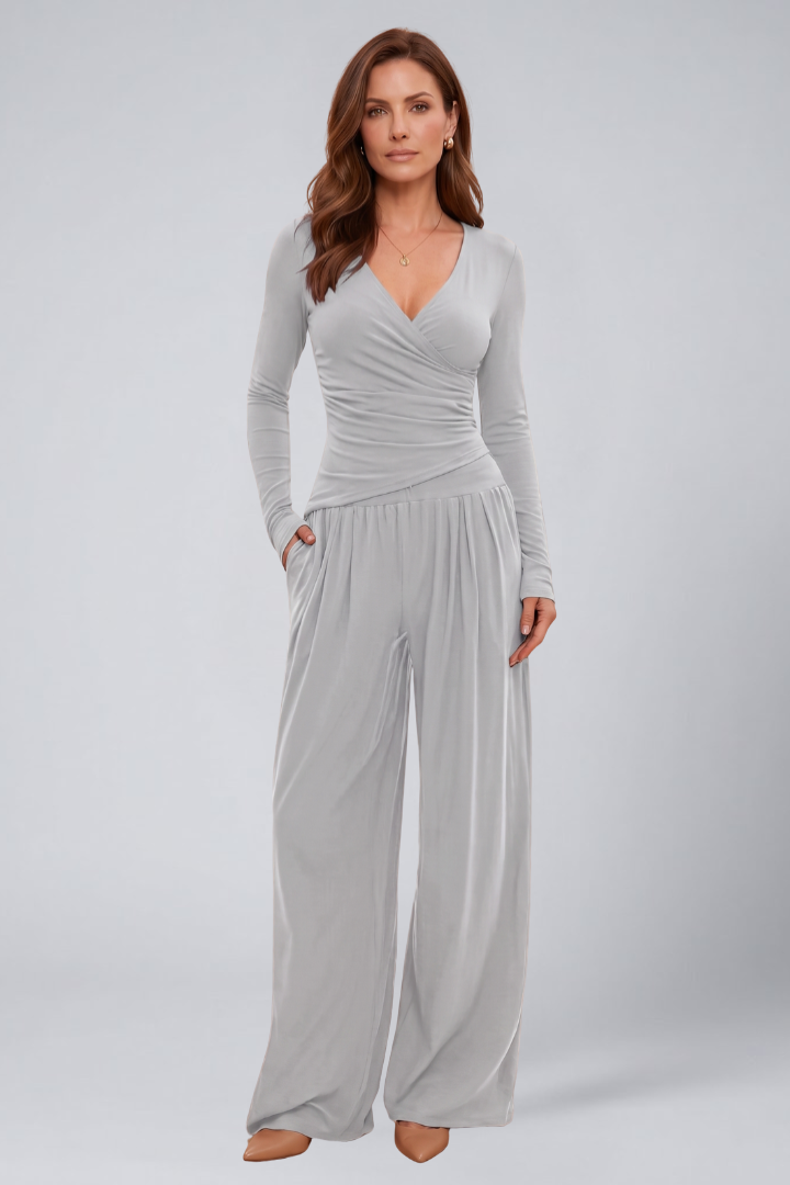 Cassia | Women's Jumpsuit | Wrap Top Wide-Leg Pants