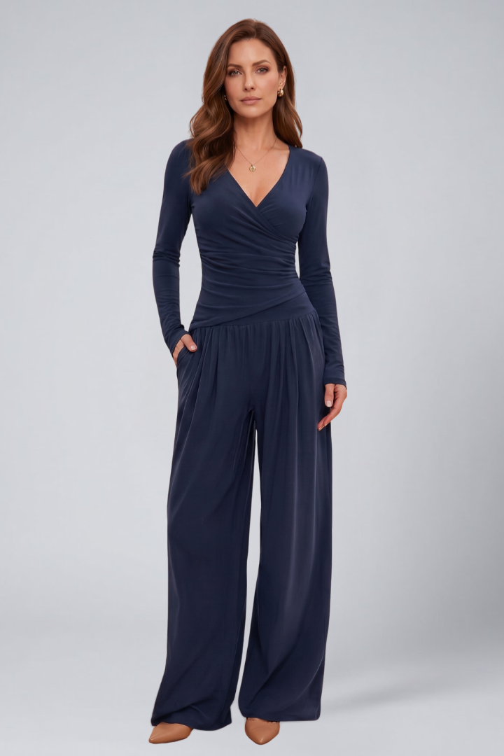 Cassia | Women's Jumpsuit | Wrap Top Wide-Leg Pants