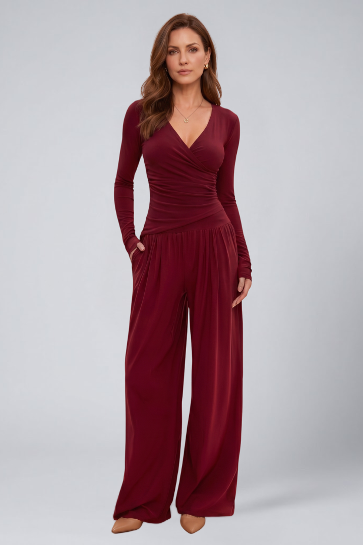 Cassia | Women's Jumpsuit | Wrap Top Wide-Leg Pants