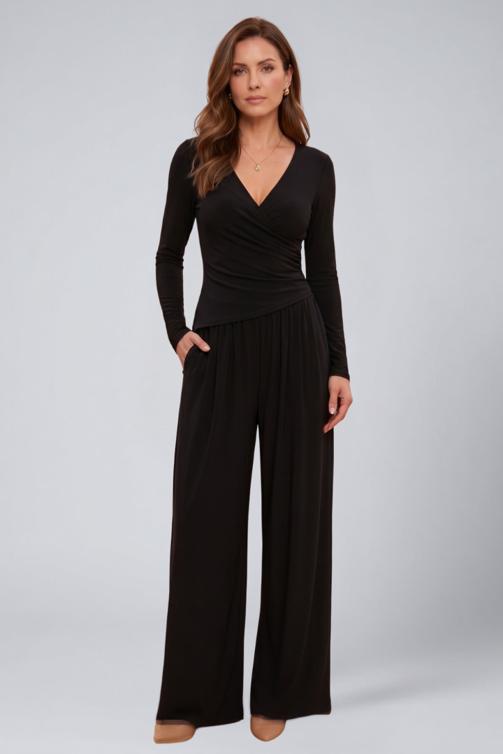 Cassia | Women's Jumpsuit | Wrap Top Wide-Leg Pants