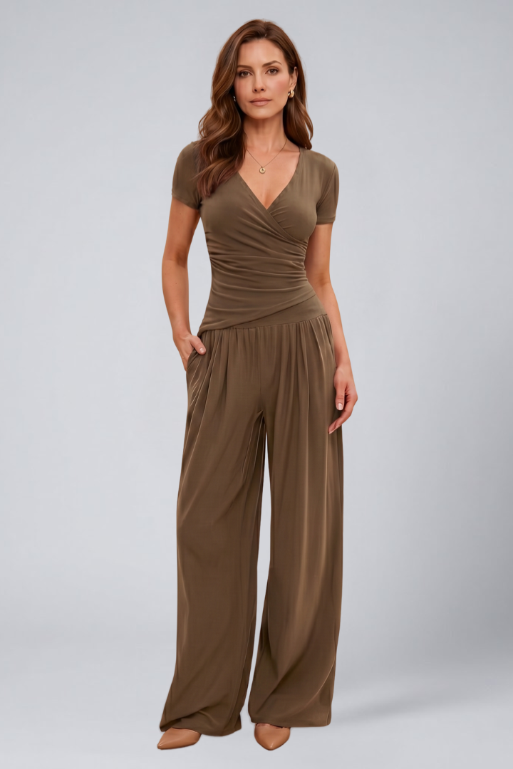 Cassia | Women's Jumpsuit | Wrap Top Wide-Leg Pants