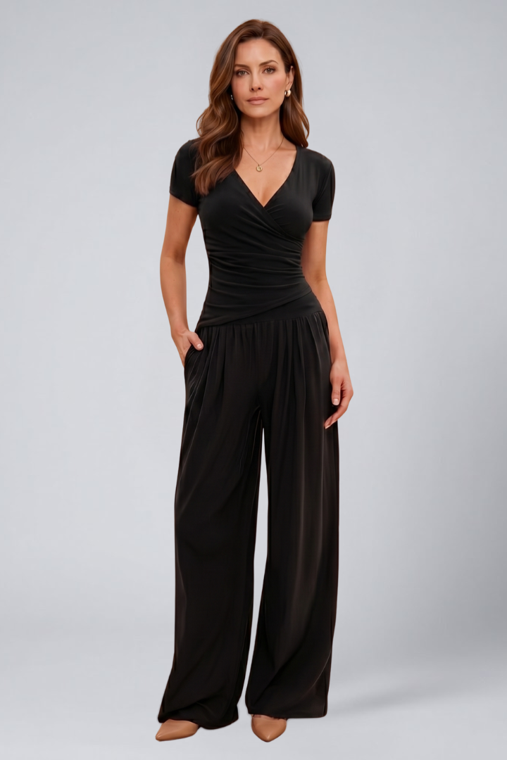 Cassia | Women's Jumpsuit | Wrap Top Wide-Leg Pants