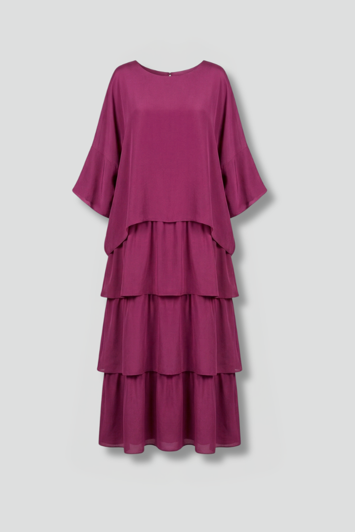 Godleva | Women's Maxi Dress | Round Neck Layered Skirt