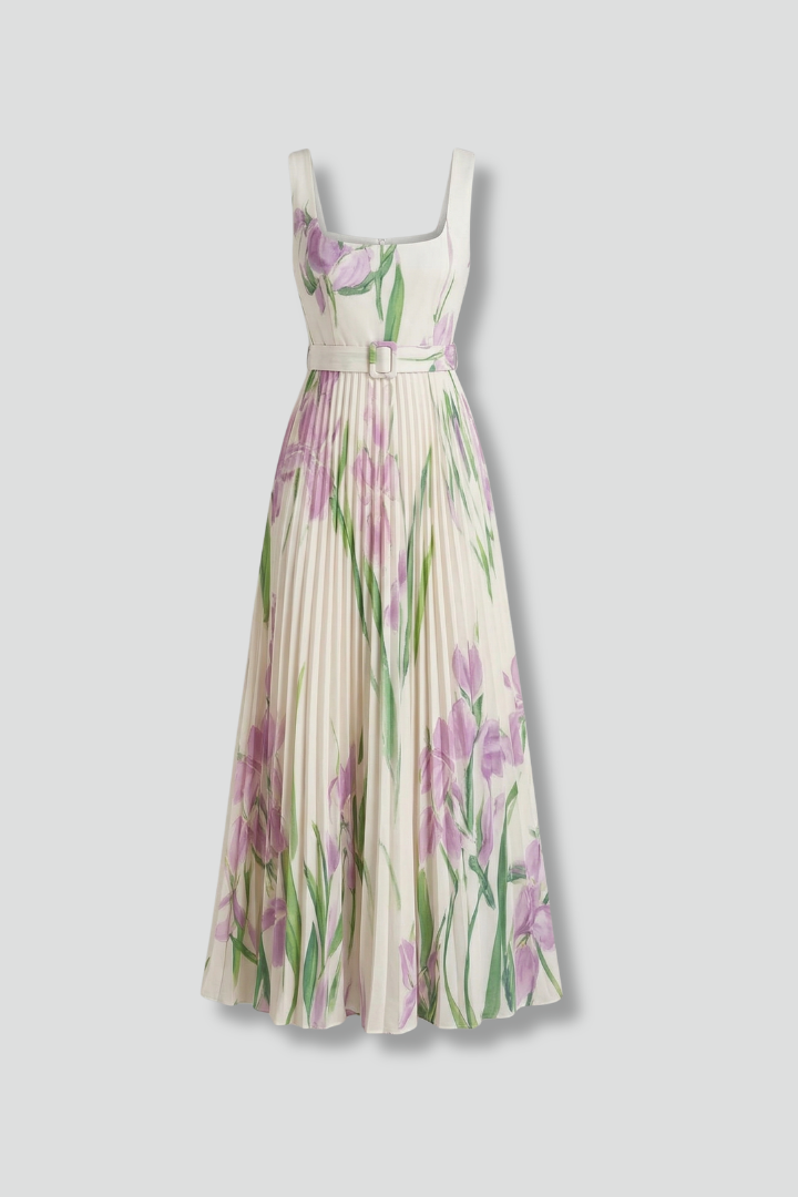 Caitriona | Women's Maxi Dress | Square Neck Pleated Skirt