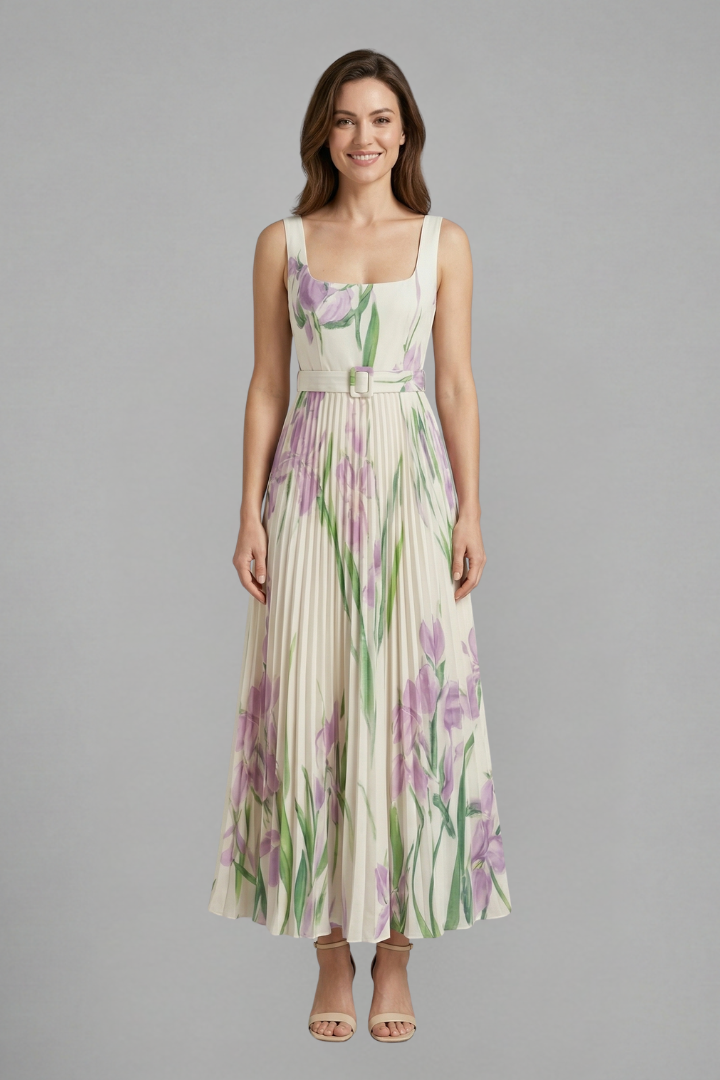 Caitriona | Women's Maxi Dress | Square Neck Pleated Skirt