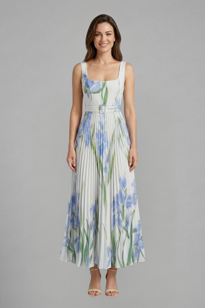 Caitriona | Women's Maxi Dress | Square Neck Pleated Skirt