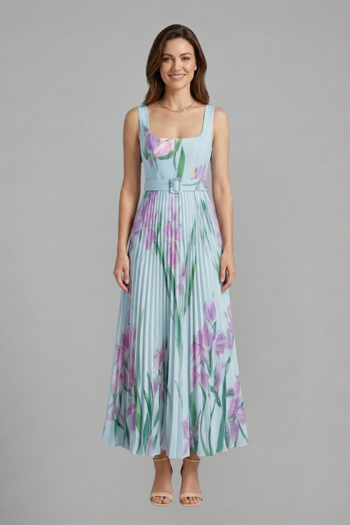 Caitriona | Women's Maxi Dress | Square Neck Pleated Skirt