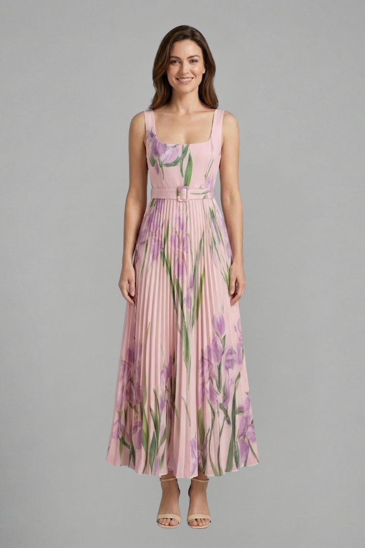 Caitriona | Women's Maxi Dress | Square Neck Pleated Skirt