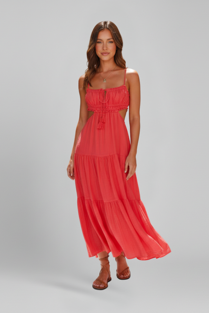Tova | Women's Maxi Dress | Straight Neckline Tiered Skirt