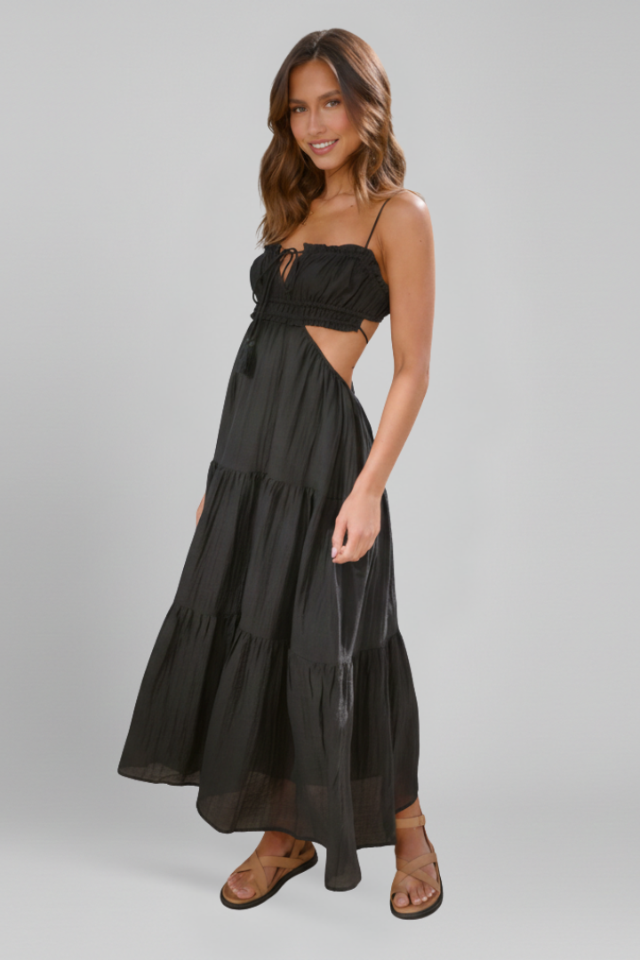Tova | Women's Maxi Dress | Straight Neckline Tiered Skirt