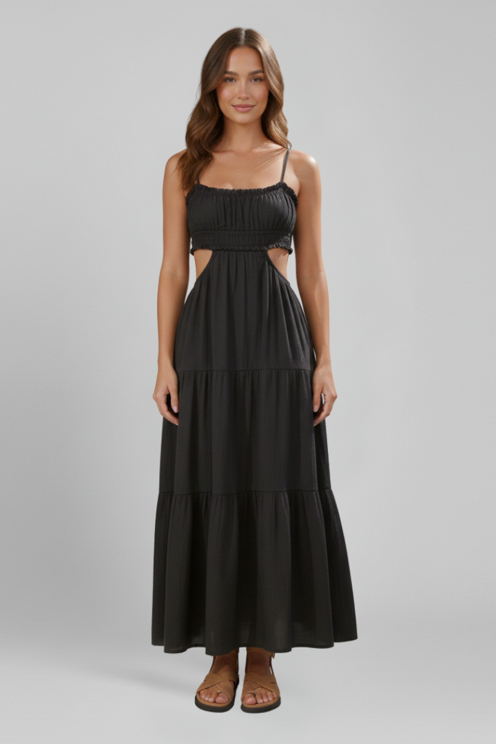 Tova | Women's Maxi Dress | Straight Neckline Tiered Skirt