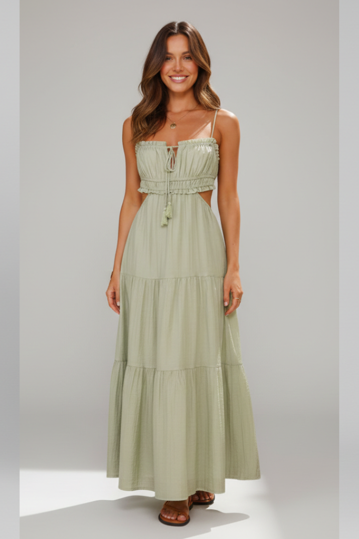 Tova | Women's Maxi Dress | Straight Neckline Tiered Skirt