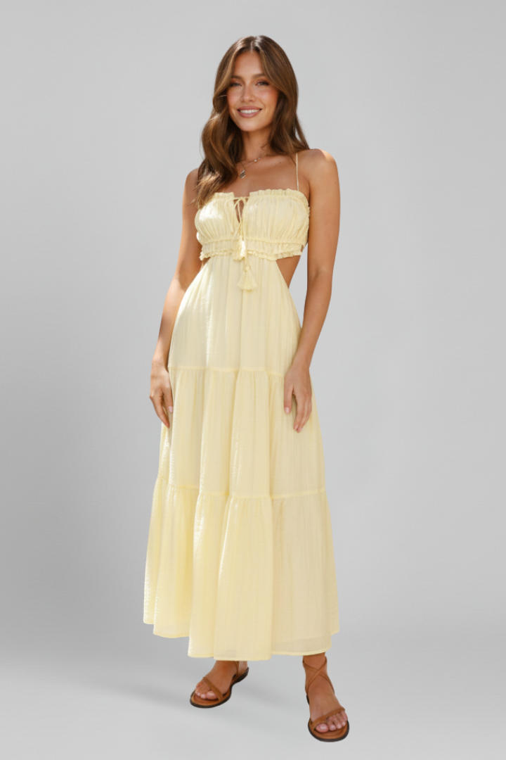 Tova | Women's Maxi Dress | Straight Neckline Tiered Skirt