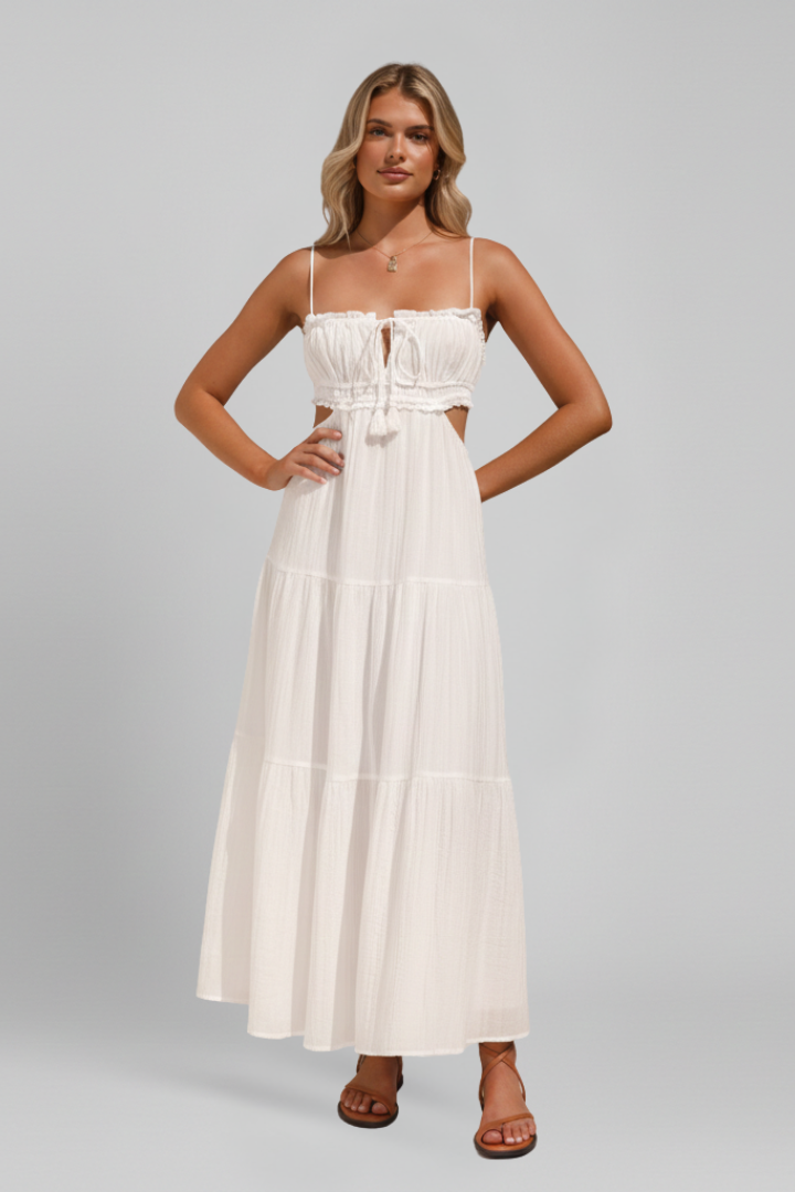 Tova | Women's Maxi Dress | Straight Neckline Tiered Skirt