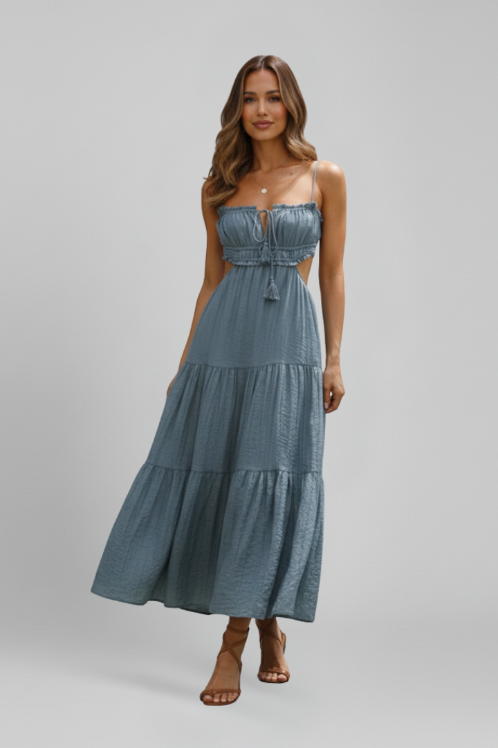 Tova | Women's Maxi Dress | Straight Neckline Tiered Skirt