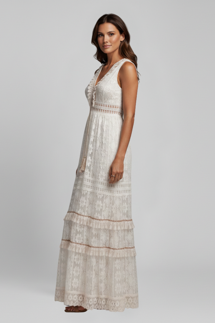Eurydike | Women's Maxi Dress | V Neck Tiered Skirt