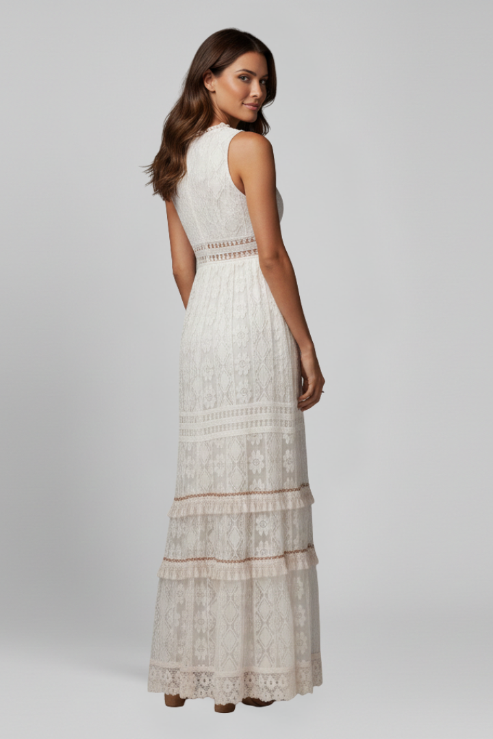 Eurydike | Women's Maxi Dress | V Neck Tiered Skirt