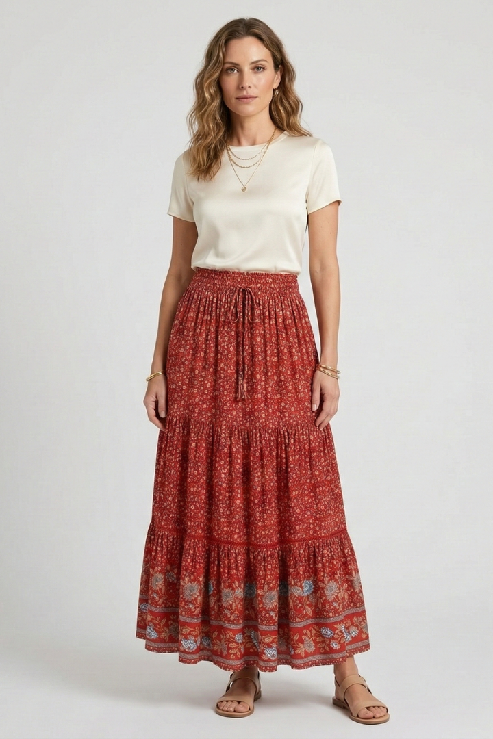 Elpis | Women's Maxi Skirt | Elastic Waist Floral Print
