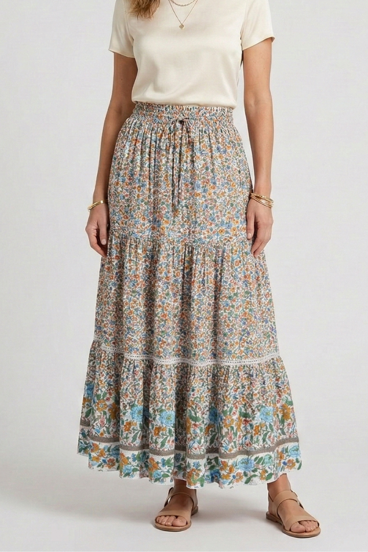 Elpis | Women's Maxi Skirt | Elastic Waist Floral Print