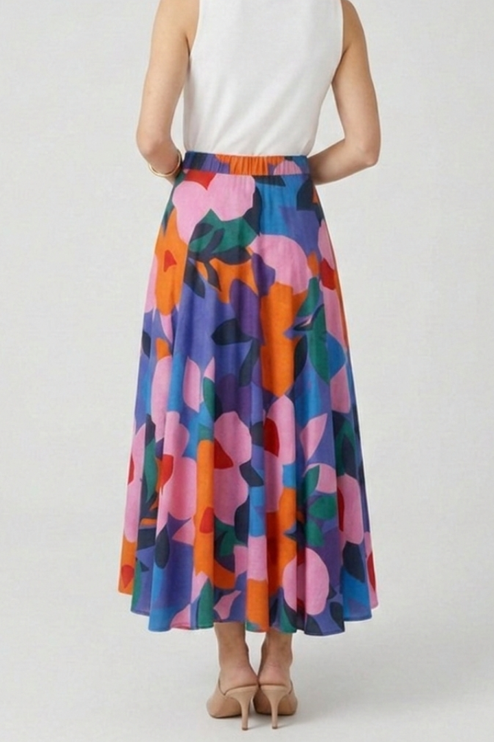 Elgiva | Women's Maxi Skirt | Elastic Waist Graphic Print