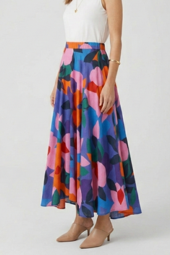 Elgiva | Women's Maxi Skirt | Elastic Waist Graphic Print