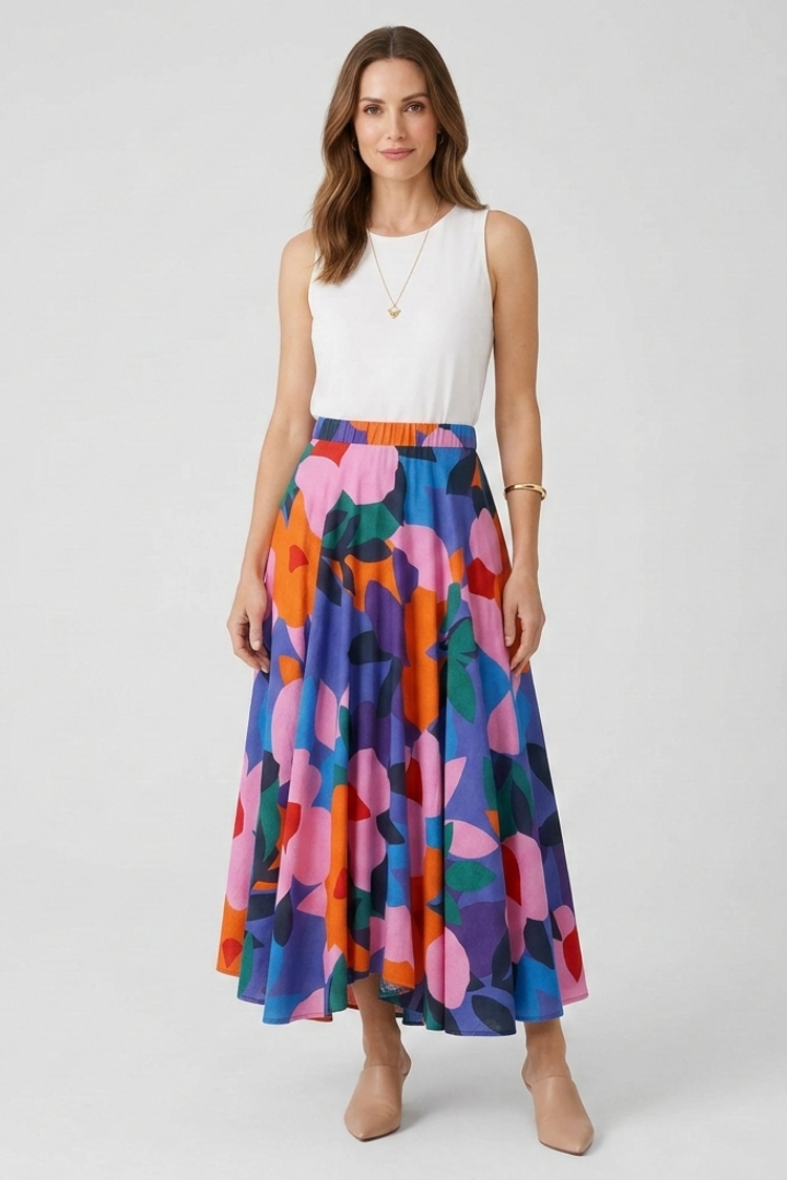 Elgiva | Women's Maxi Skirt | Elastic Waist Graphic Print