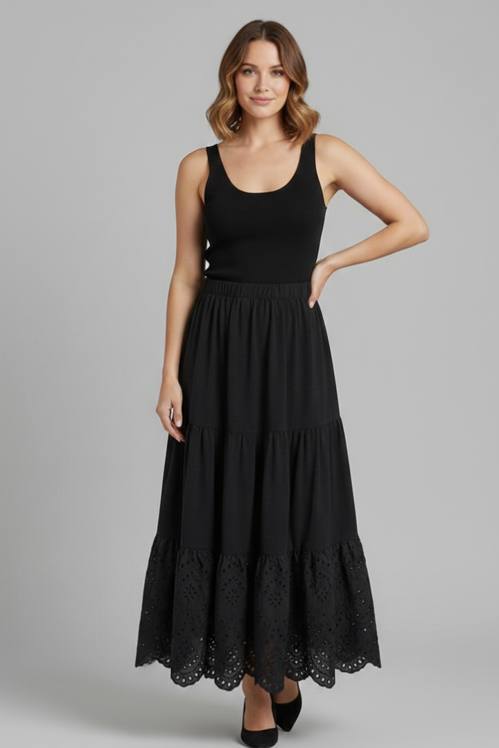 Orla | Women's Maxi Skirt | Elastic Waist Lace Hem
