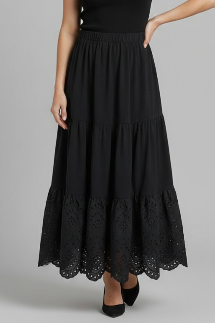 Orla | Women's Maxi Skirt | Elastic Waist Lace Hem