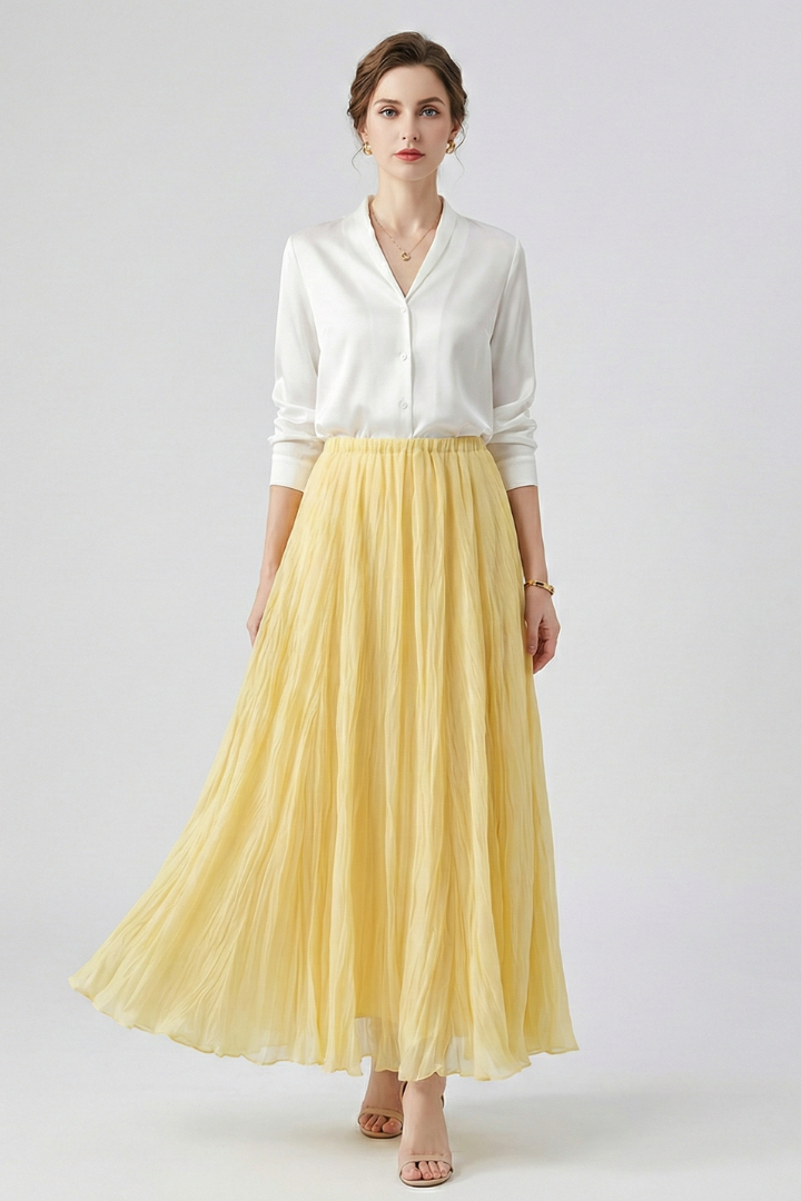 Oona | Women's Maxi Skirt | Elastic Waist Pleated