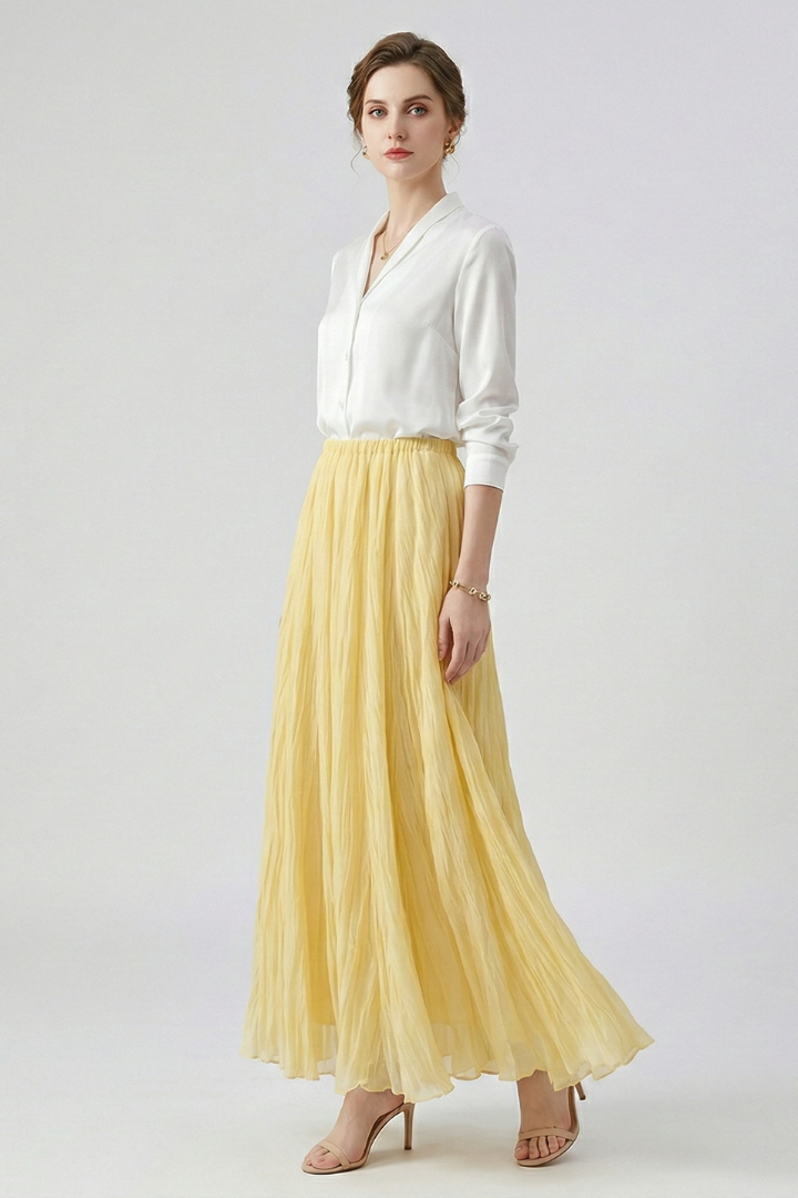 Oona | Women's Maxi Skirt | Elastic Waist Pleated