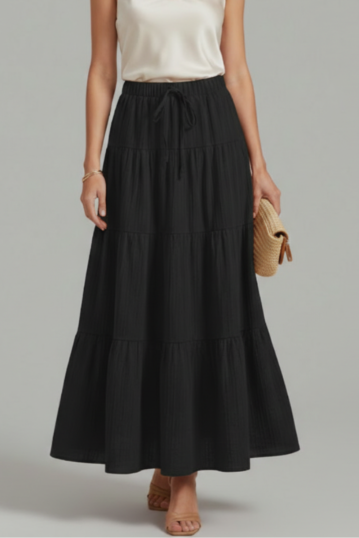Pearl | Women's Maxi Skirt | Elastic Waist Tiered Panels
