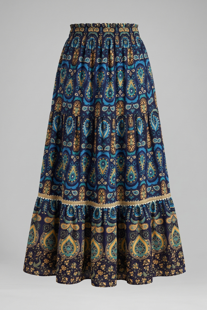 Zola | Women's Maxi Skirt | Elastic Waist Tiered Panels
