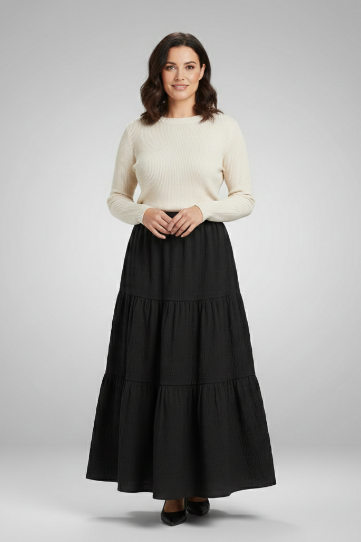 Willa | Women's Maxi Skirt | Elastic Waist Tiered Panels