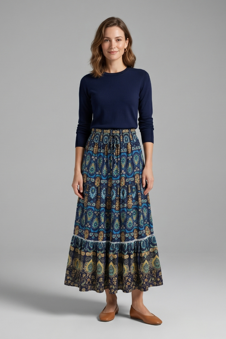 Zola | Women's Maxi Skirt | Elastic Waist Tiered Panels
