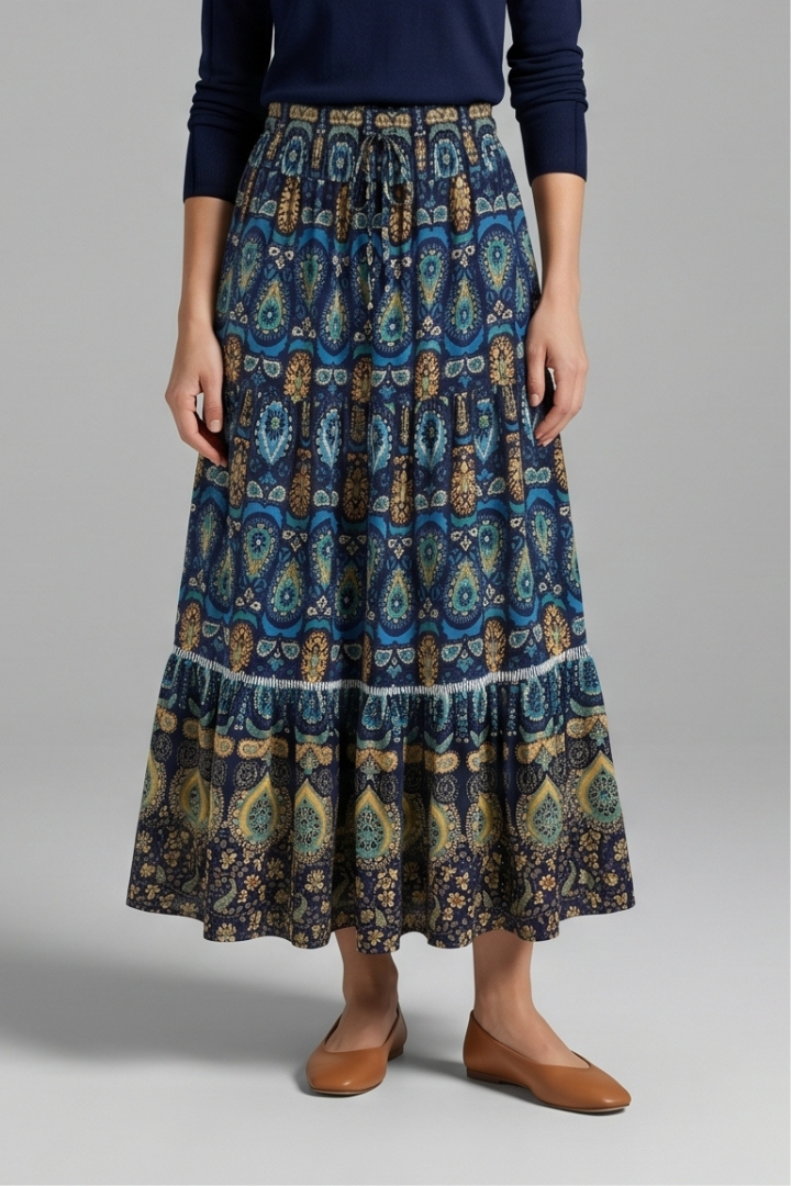 Zola | Women's Maxi Skirt | Elastic Waist Tiered Panels