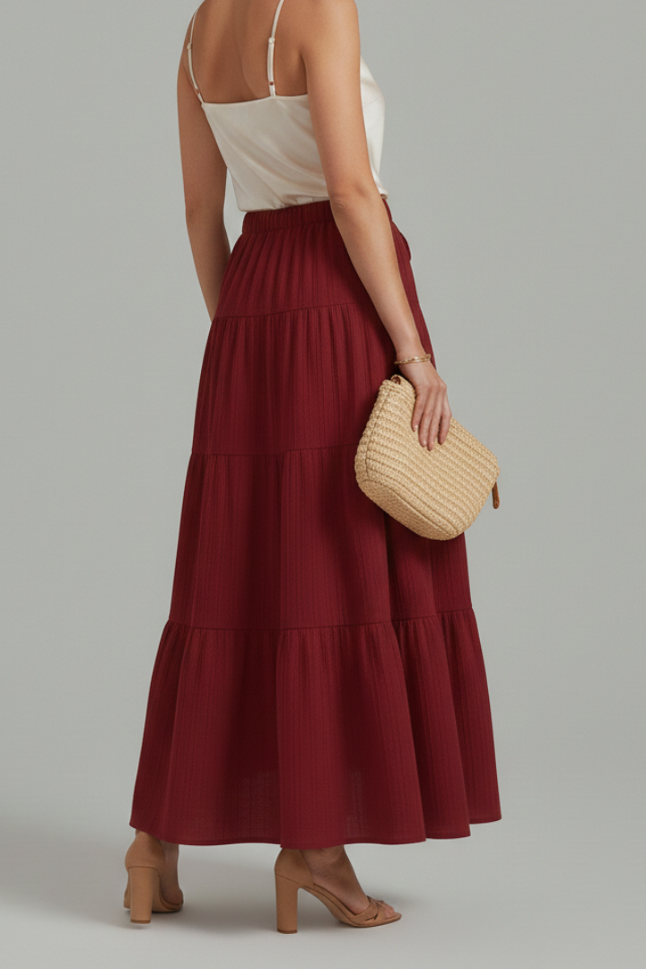 Pearl | Women's Maxi Skirt | Elastic Waist Tiered Panels