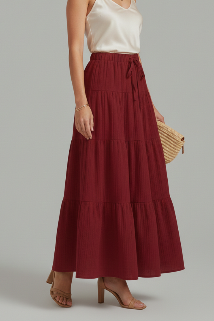 Pearl | Women's Maxi Skirt | Elastic Waist Tiered Panels