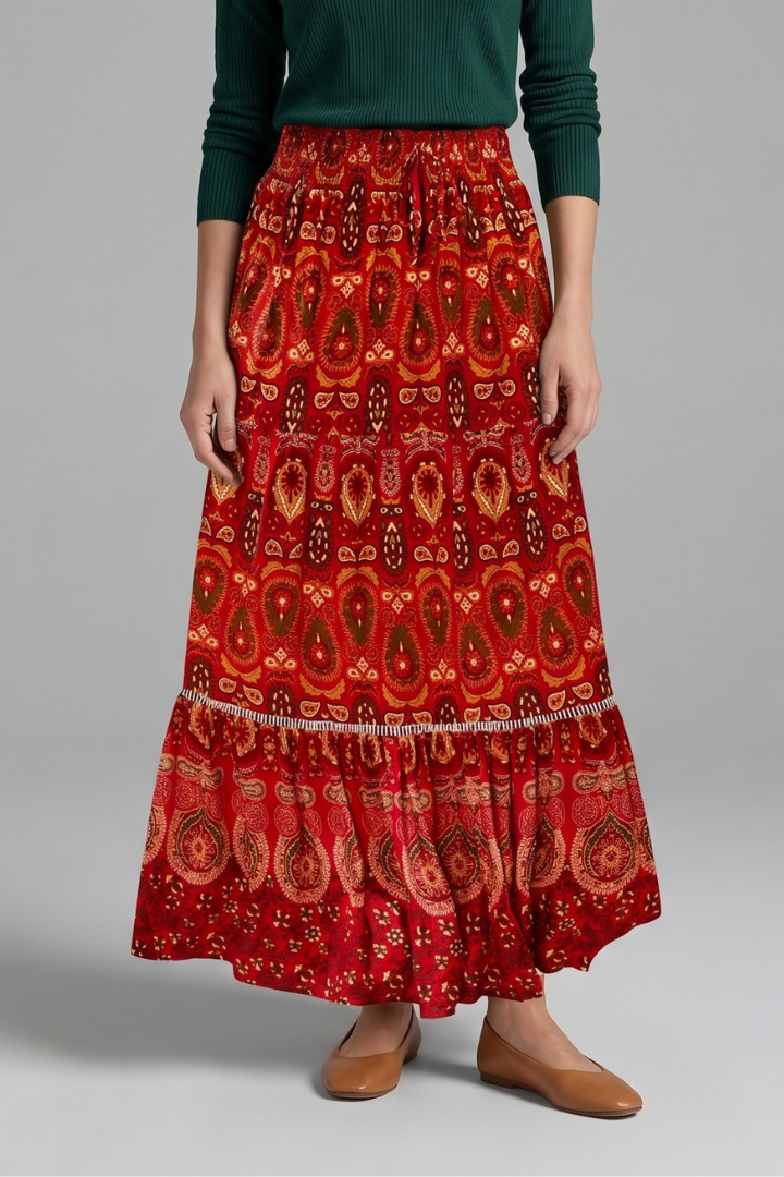 Zola | Women's Maxi Skirt | Elastic Waist Tiered Panels