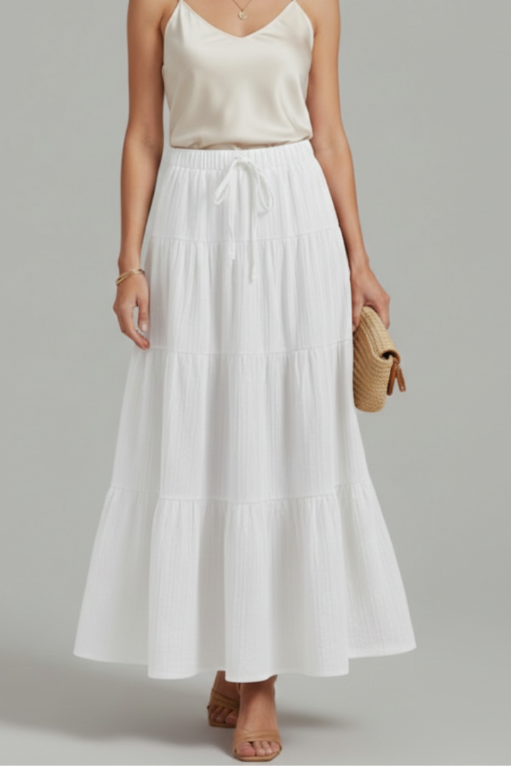 Pearl | Women's Maxi Skirt | Elastic Waist Tiered Panels