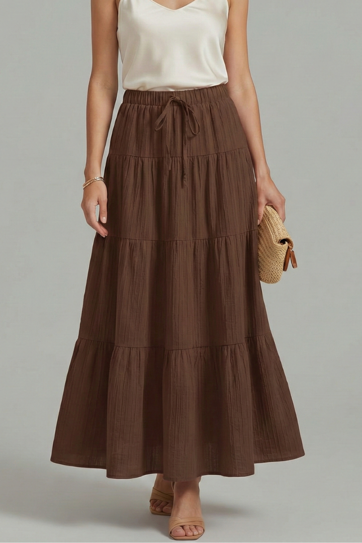 Pearl | Women's Maxi Skirt | Elastic Waist Tiered Panels