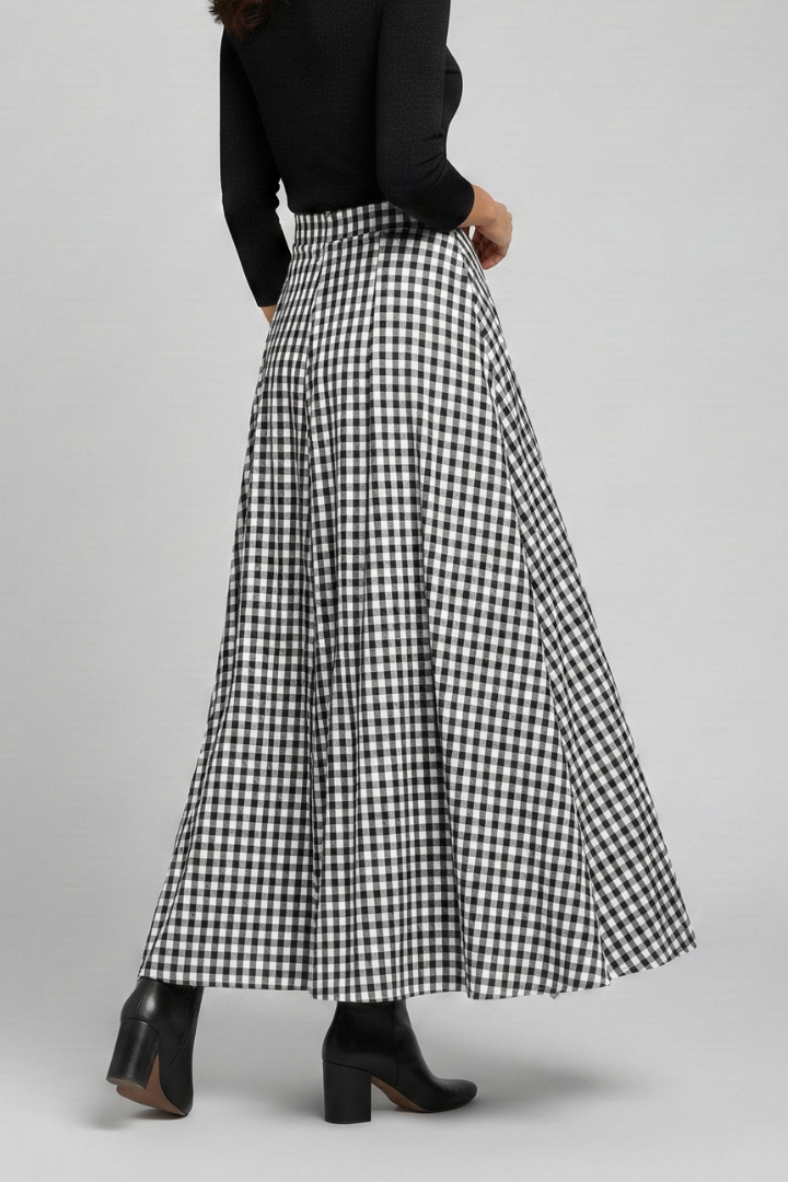 Xena | Women's Maxi Skirt | High Waist Check Pattern