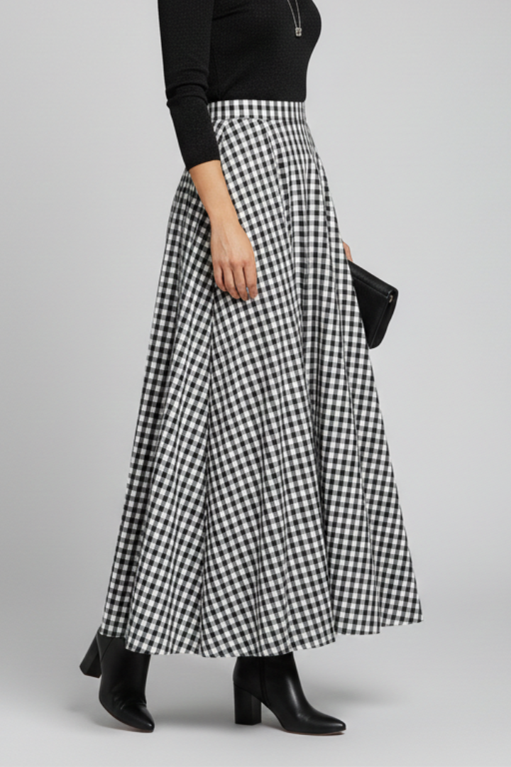 Xena | Women's Maxi Skirt | High Waist Check Pattern