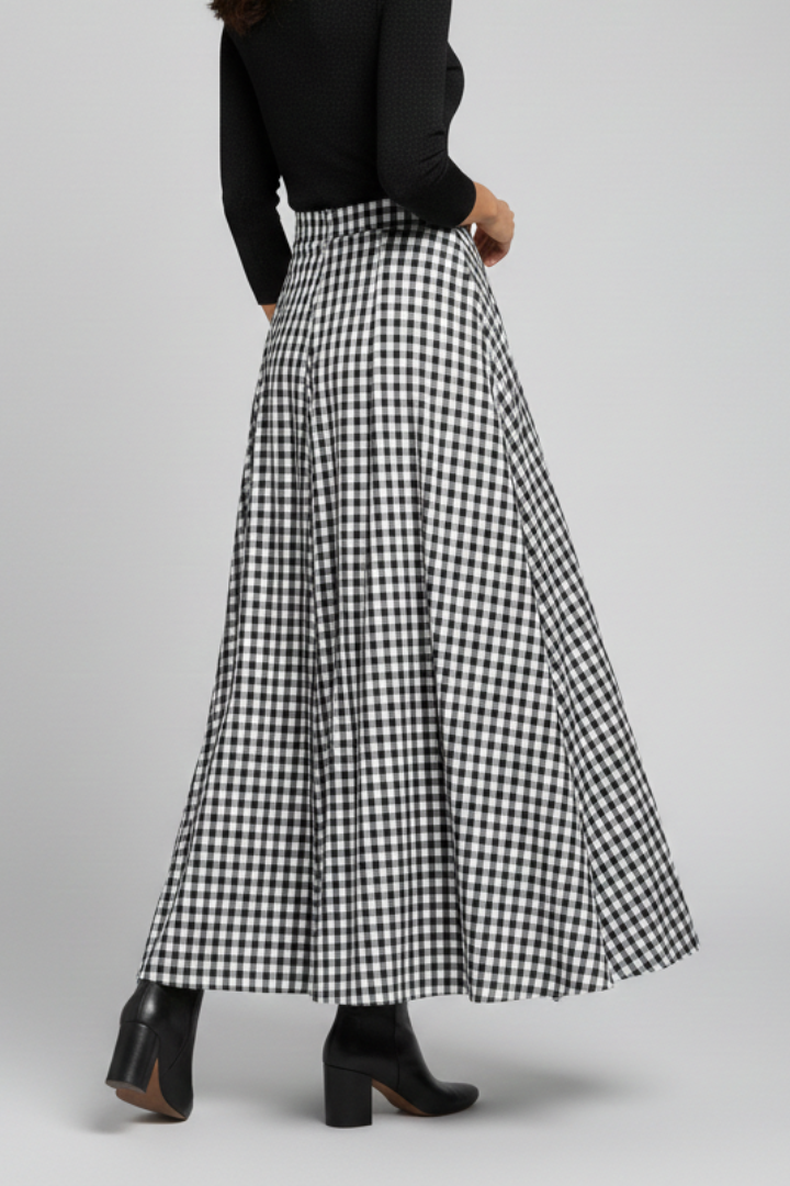 Xena | Women's Maxi Skirt | High Waist Check Pattern