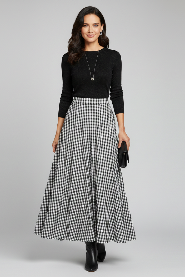 Xena | Women's Maxi Skirt | High Waist Check Pattern