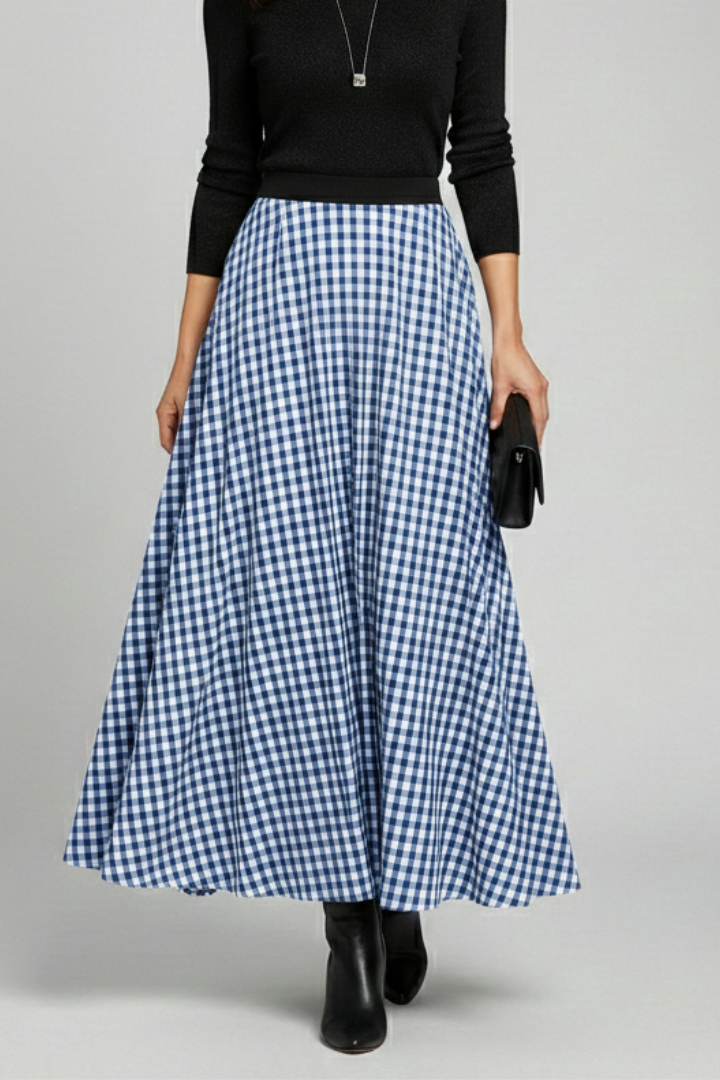 Xena | Women's Maxi Skirt | High Waist Check Pattern