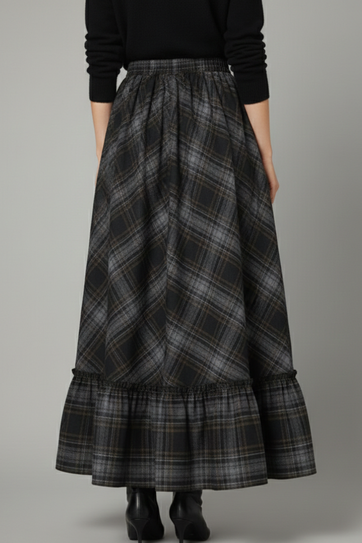 Rhea | Women's Maxi Skirt | High Waist Plaid Pattern