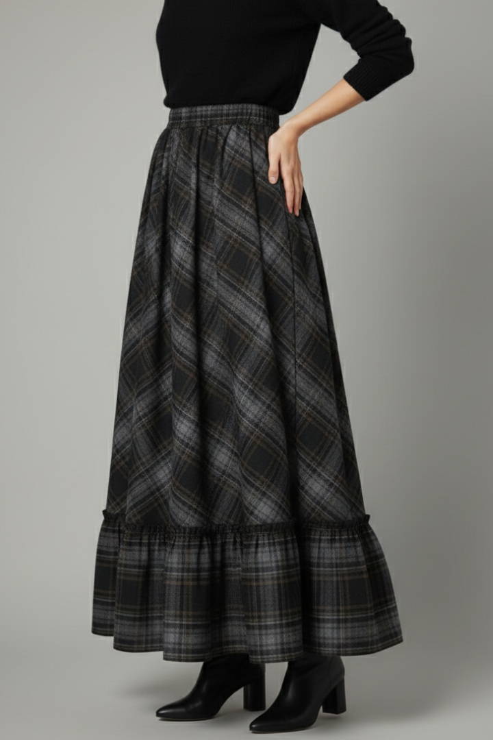 Rhea | Women's Maxi Skirt | High Waist Plaid Pattern