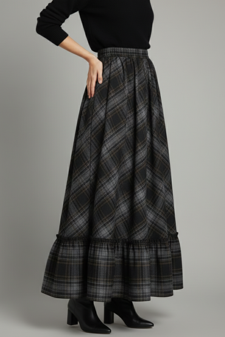 Rhea | Women's Maxi Skirt | High Waist Plaid Pattern