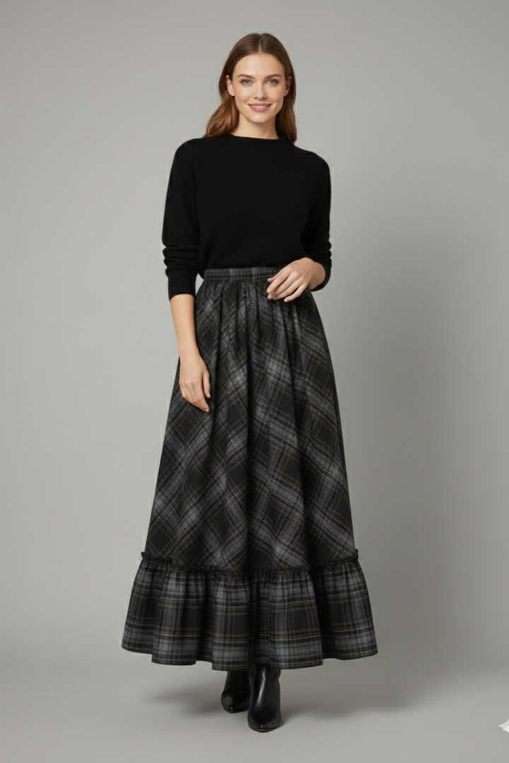 Rhea | Women's Maxi Skirt | High Waist Plaid Pattern